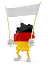 German character holding blank banner