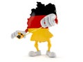 German character holding measuring tape