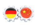 German and chinese flags on a gears.