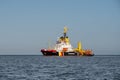 German coast guard ship at anchor on North Sea near Helgoland, Germany Royalty Free Stock Photo