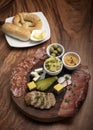 German cold cuts tapas snack platter with meats and bread