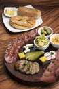 German cold cuts tapas snack platter with meats and bread Royalty Free Stock Photo