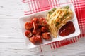 German cuisine: currywurst with french fries. Horizontal top vie Royalty Free Stock Photo