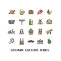 German Culture Sign Color Thin Line Icon Set. Vector