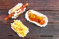 Curry wurst sausage with french fries, street food concept Royalty Free Stock Photo