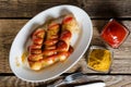 Curry wurst. German sausages with ketchup and curry