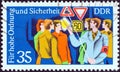 GERMAN DEMOCRATIC REPUBLIC - CIRCA 1975: A stamp printed in Germany shows Road safety instruction, circa 1975.