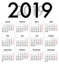 German Deutsch Calendar grid for 2019. MF