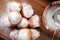 German donuts. berliner or quarkbÃÂ¤llchen with jam and icing su Royalty Free Stock Photo