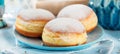 German donuts - krapfen or berliner - filled with jam for carnival. Royalty Free Stock Photo