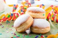 German donuts - krapfen or berliner - filled with jam for carnival. Royalty Free Stock Photo