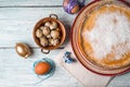 German Easter cake on a platter and quail eggs Royalty Free Stock Photo