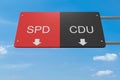 German Election Politics Concept: Road Sign SPD or CDU, 3d illustration