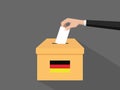 German election vote concept illustration with people voter hand gives votes insert to boxes election with long shadow