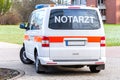 German emergency doctor notarzt car stands on a hospital