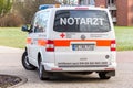 German emergency doctor notarzt car stands on a hospital