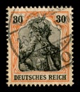 German empire - 26 May 1909: German historical stamp: the portrait of the Valkyrie from the epic of the Nibelungs with black ink c