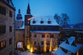 German fairytale castle in winter landscape. Castle Romrod in Hessen, Germany