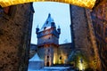 German fairytale castle in winter landscape. Castle Romrod in Hessen, Germany