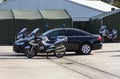 German feldjaeger, military police motorcycles and vehicles stands in formation Royalty Free Stock Photo