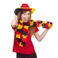 German female soccer fan with thumbs up