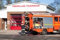 German Fire department firefighter fire truck operated Royalty Free Stock Photo