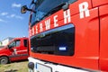 German fire engine stands on a deployment site