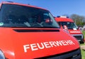 German fire engine stands on a deployment site. Royalty Free Stock Photo