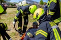 German firefighters train a patient transport Royalty Free Stock Photo