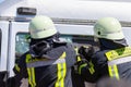 German firefighters train on a truck accident