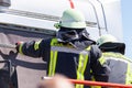 German firefighters train on a truck accident