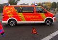 German firefighting truck stands on freeway