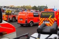 German firefighting trucks stands on freeway