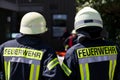 German fireman Feuerwehr stands near an accident