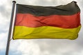 German flag against cloudy sky as a metaphor for stormy times