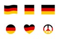 German flag icons vector set. Flag of Germany on white background. Flag and peace icon, square, circle and heart shape icons or Royalty Free Stock Photo