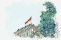 German flag over the Reichstag building in Berlin.