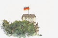 German flag over the Reichstag building in Berlin.