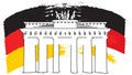 German Flag Sketch and Brandenburger Gate, Vector Artwork