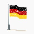 German flag waving on flagpole in vector, Deutsch flag with scratches, vector flag of Germany.