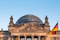 German flag waving front of Reichstag building. Berlin, Germany Royalty Free Stock Photo