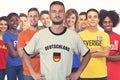 German football fan with group of other european supporters