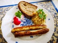 German Franconian bratwurst with sauerkraut and bread Royalty Free Stock Photo