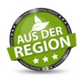 German Glossy Button Regional Products With Leaves And Stars - Green Vector Illustration - Isolated On White Background Royalty Free Stock Photo