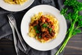 German Goulash Served Over Egg Noodles in a Shallow Bowl Royalty Free Stock Photo