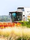 German havester Claas Lexion 650 works on a corn field Royalty Free Stock Photo