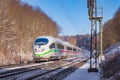 German high-speed train ICE Intercity-Express in sunny winter environment on February 11, 2021 near BÃÂ¶fingen - Ulm, Germany Royalty Free Stock Photo