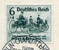 German historical stamp:  The first cars of Karl Benz and Gottlieb Daimler. `International auto and motor show in Berlin IAA 193 Royalty Free Stock Photo