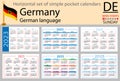 German horizontal pocket calendar for 2023. Week starts Sunday