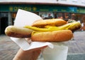 German hot dog with mustard Royalty Free Stock Photo